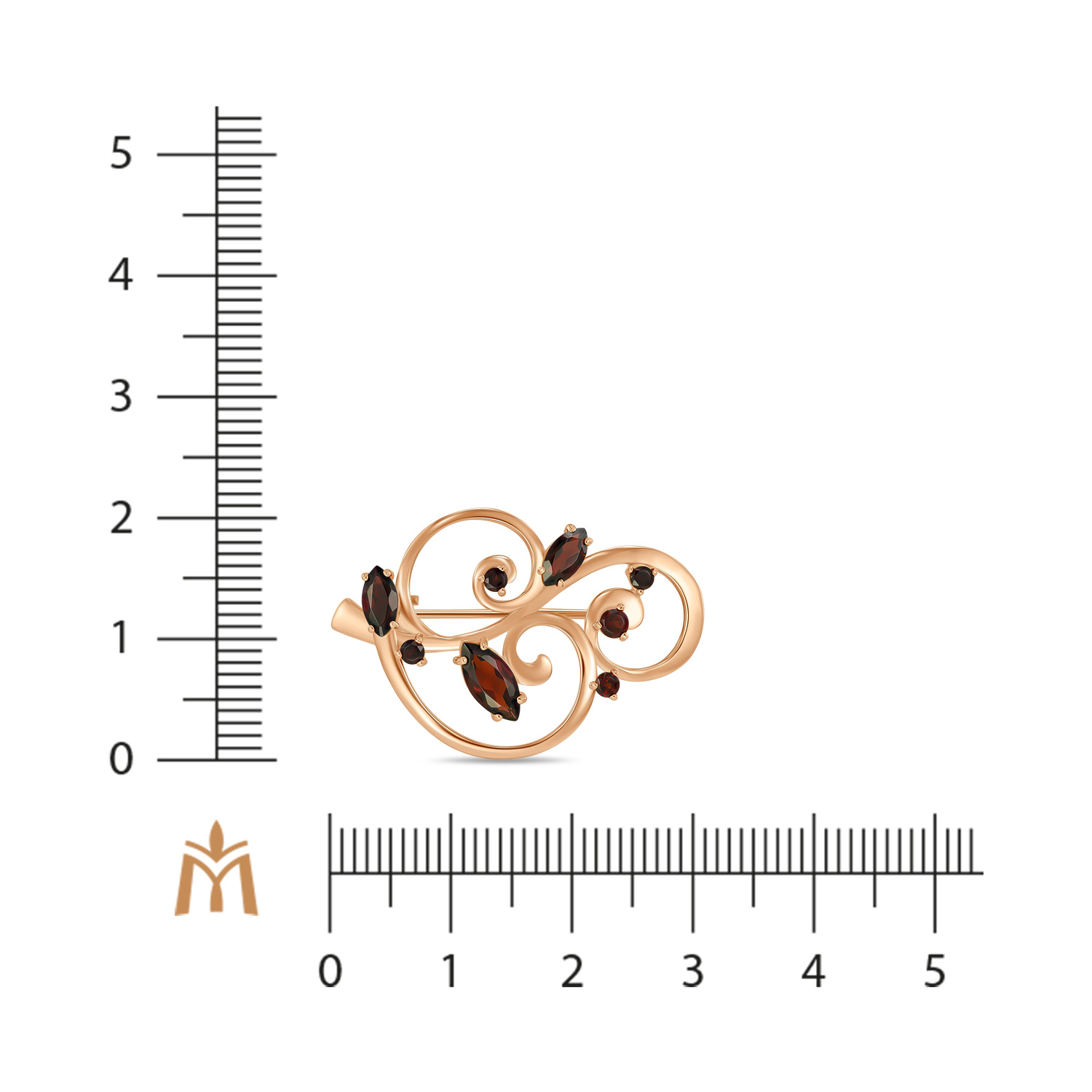 Брошь с гранатами Красный, Желтый, фото 2