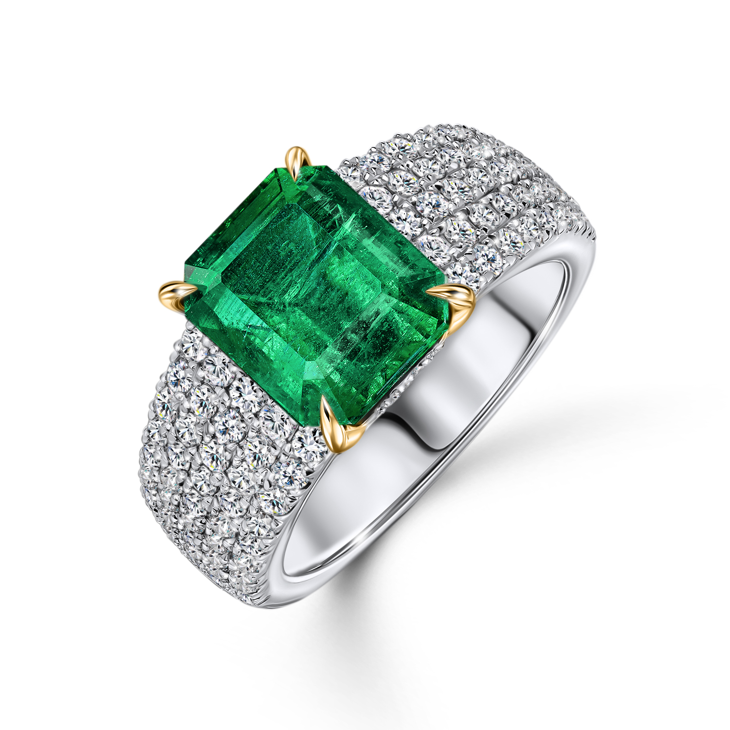 

Кольцо с бриллиантами и изумрудом, Бело-желтый, Кольцо с бриллиантами и изумрудом