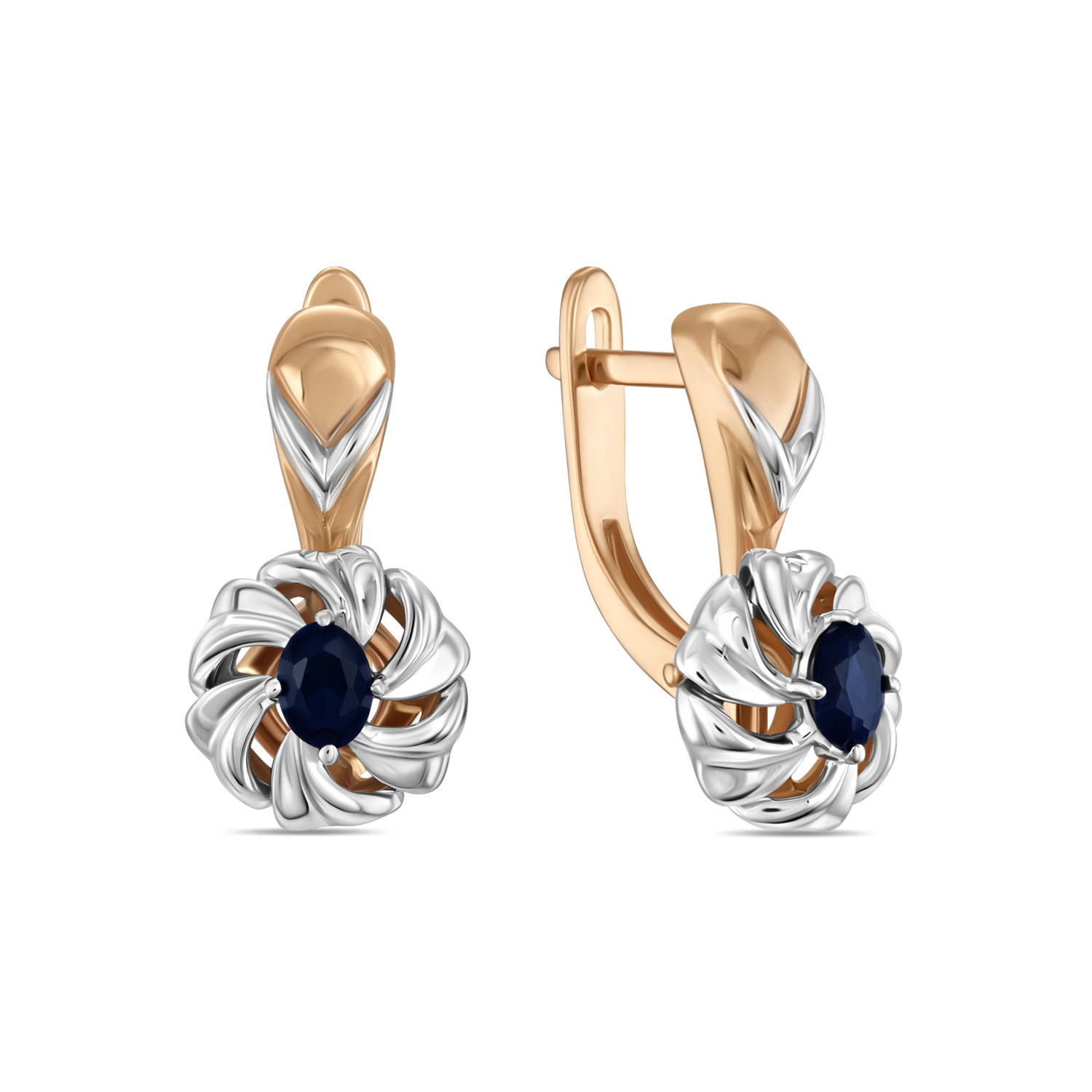 Серьги с выращенным сапфиром Красный, Желтый, фото 2