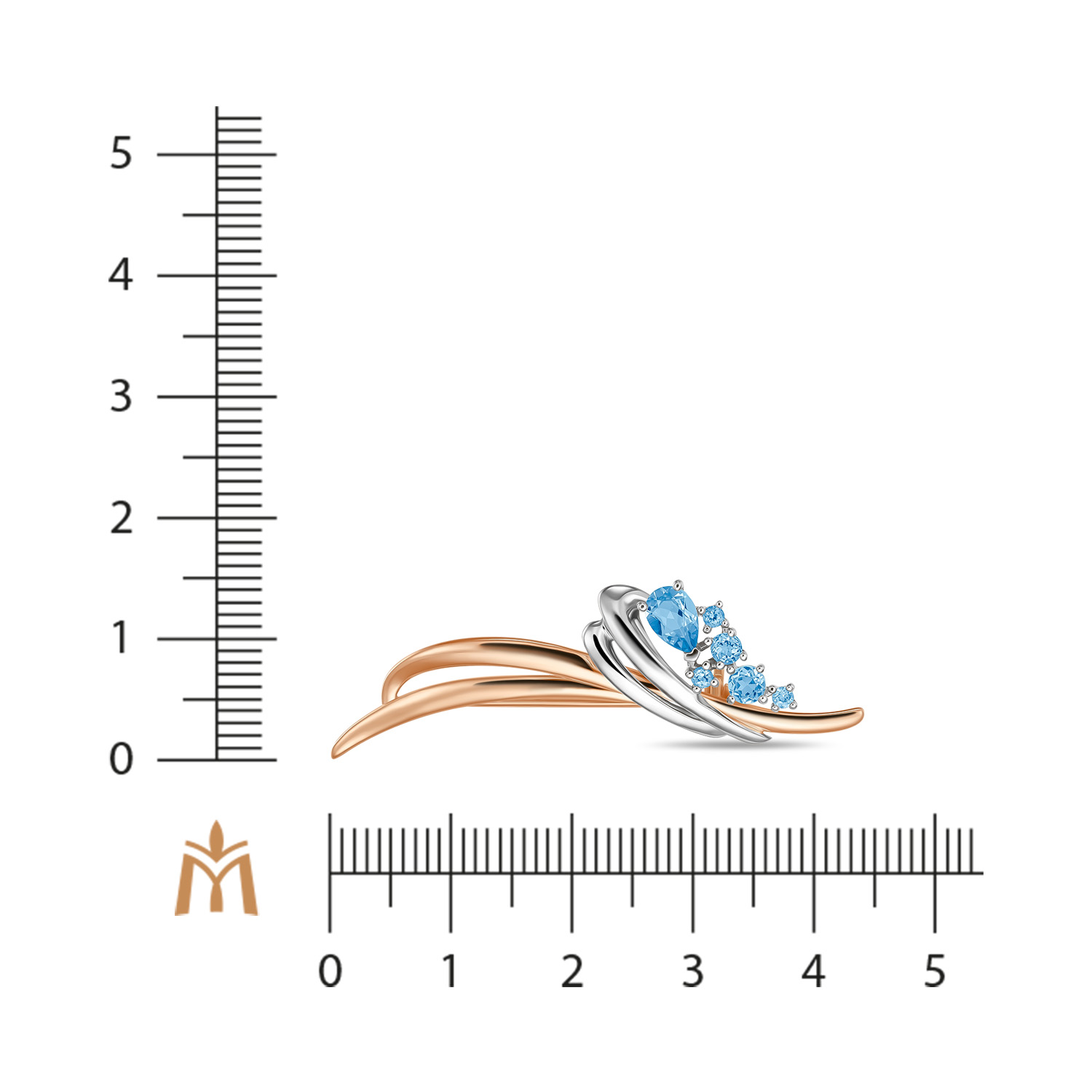 Брошь с топазами Красный, Белый, фото 2