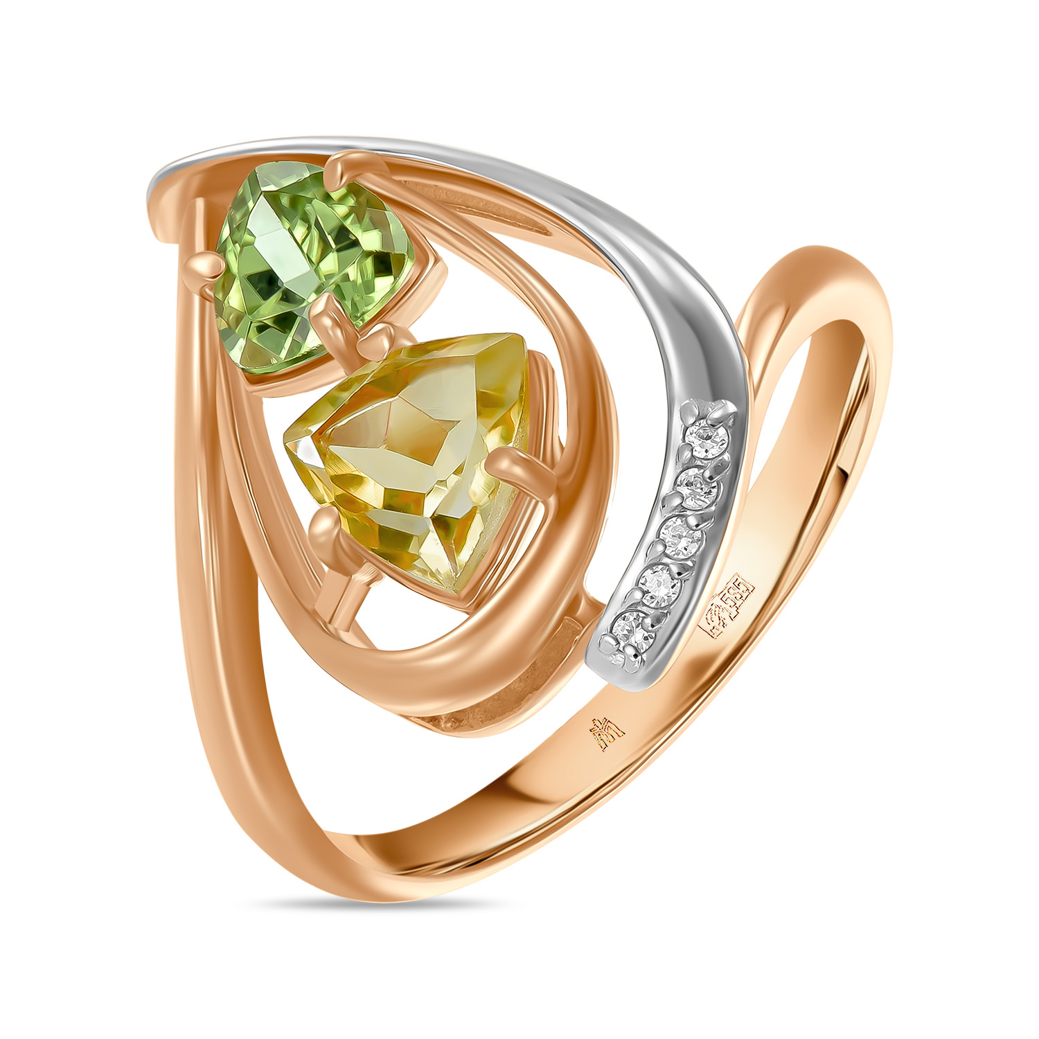 

Кольцо МЮ3, Кольцо с цитрином, хризолитом и фианит Артикул: R4155-C-012-0401CI