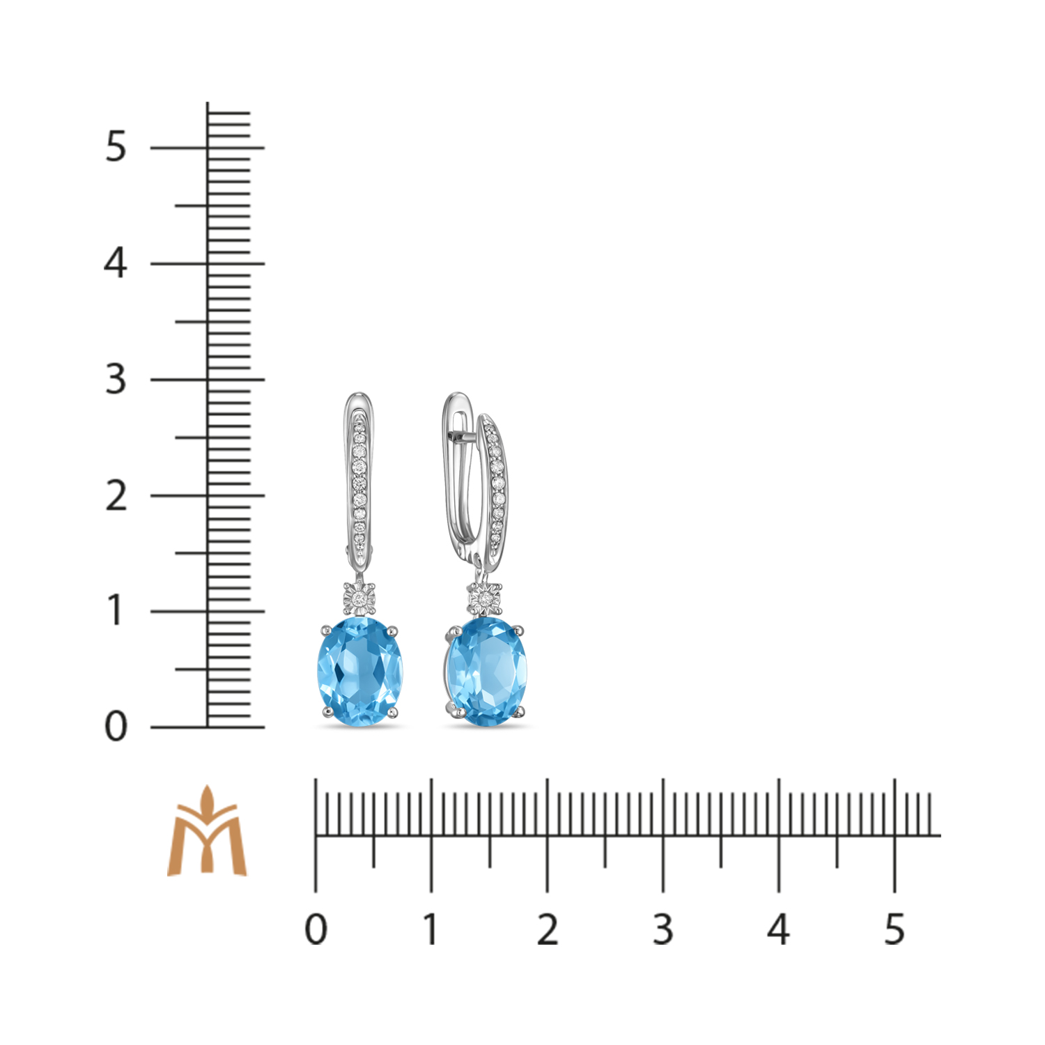 Серьги с топазами и бриллиантами Белый, Красный, фото 2