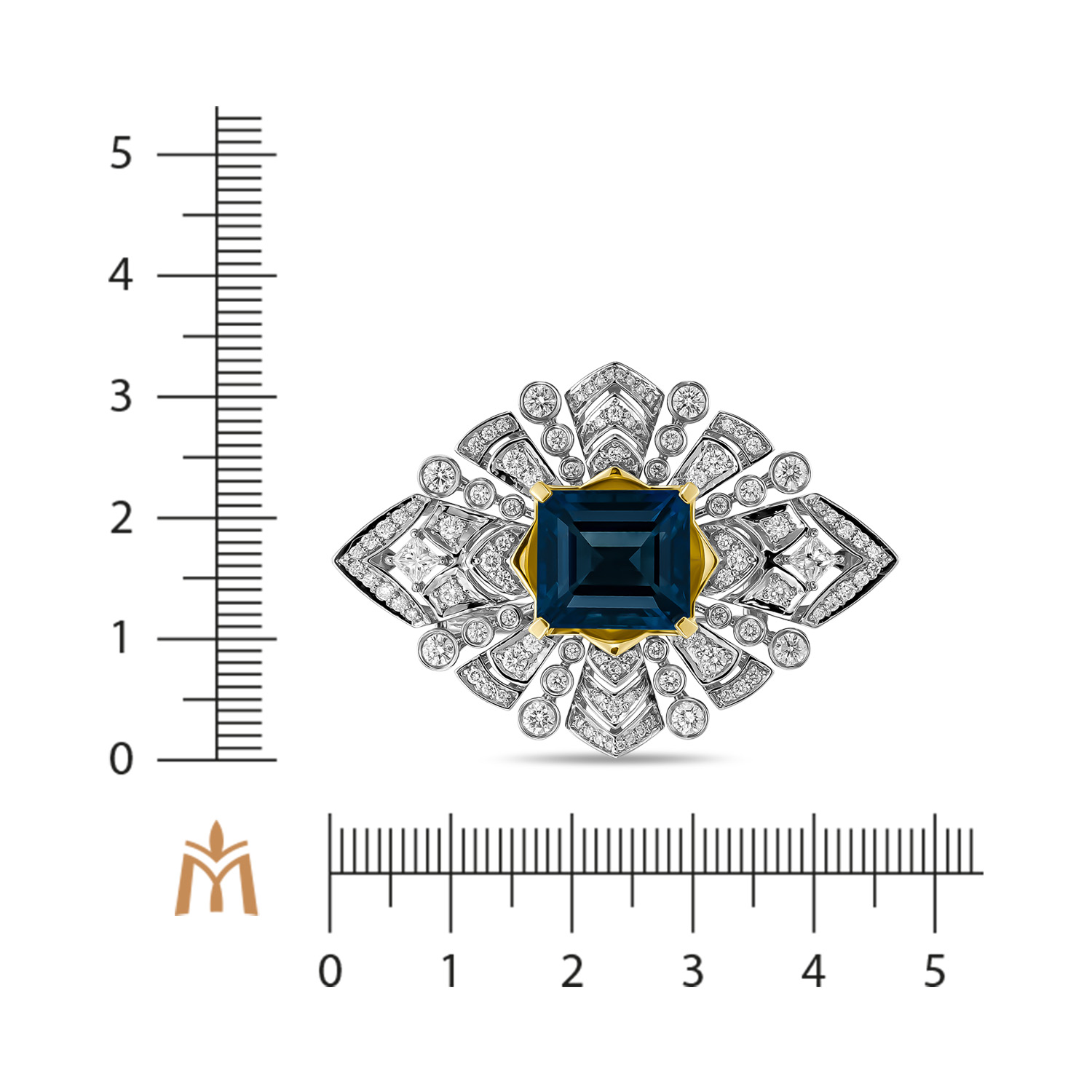 Брошь с бриллиантами и лондон топазом Белый, Желтый, фото 2