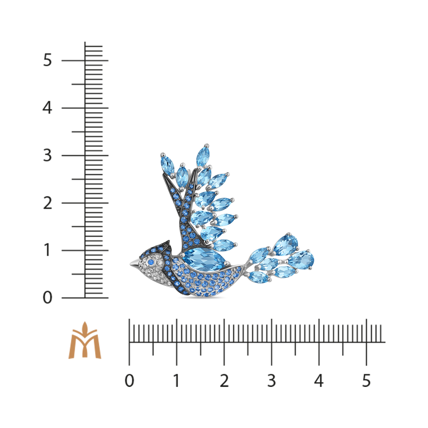 Брошь с топазами и фианитами Белый, Красный, фото 2