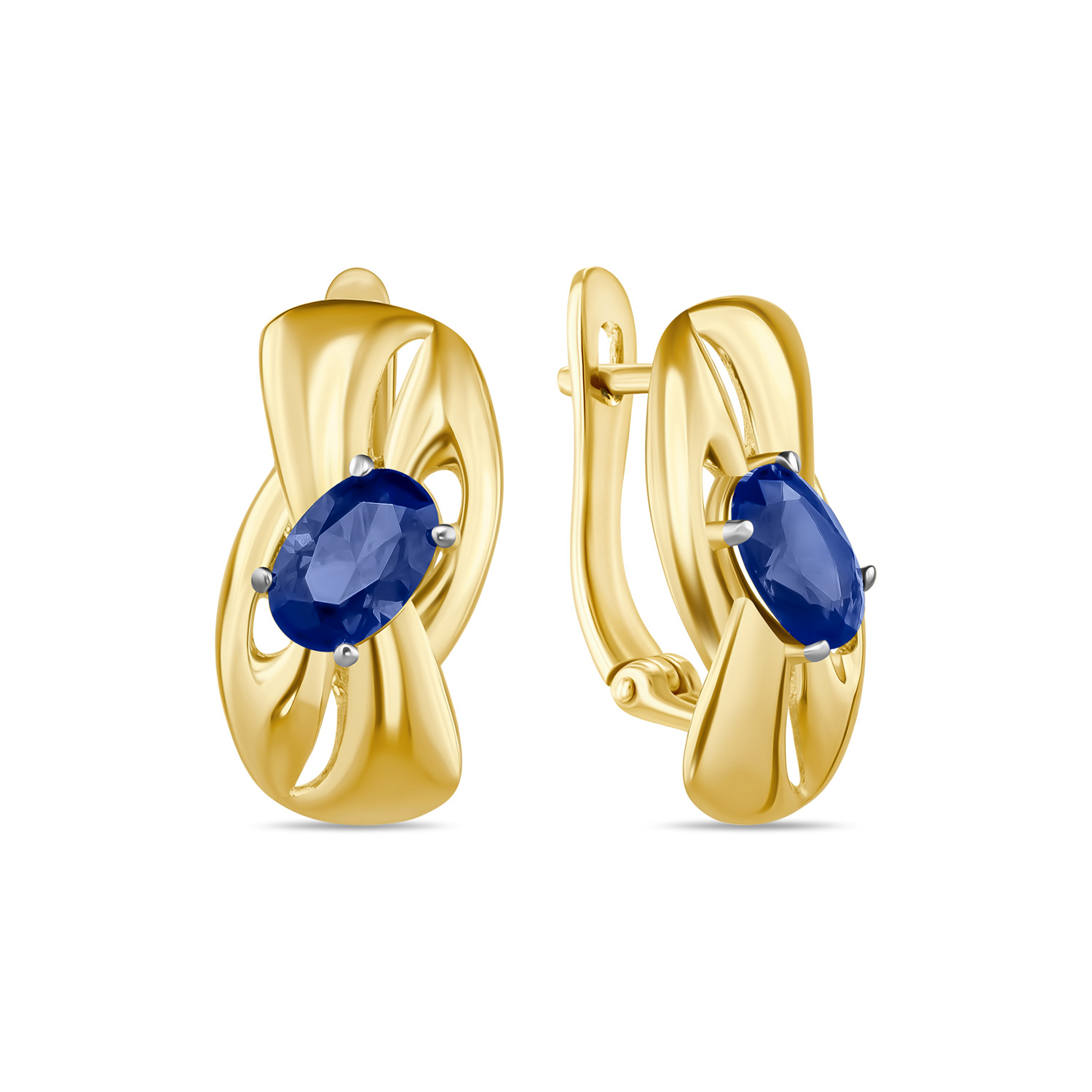 Серьги с выращенным сапфиром Белый, Желтый, фото 2