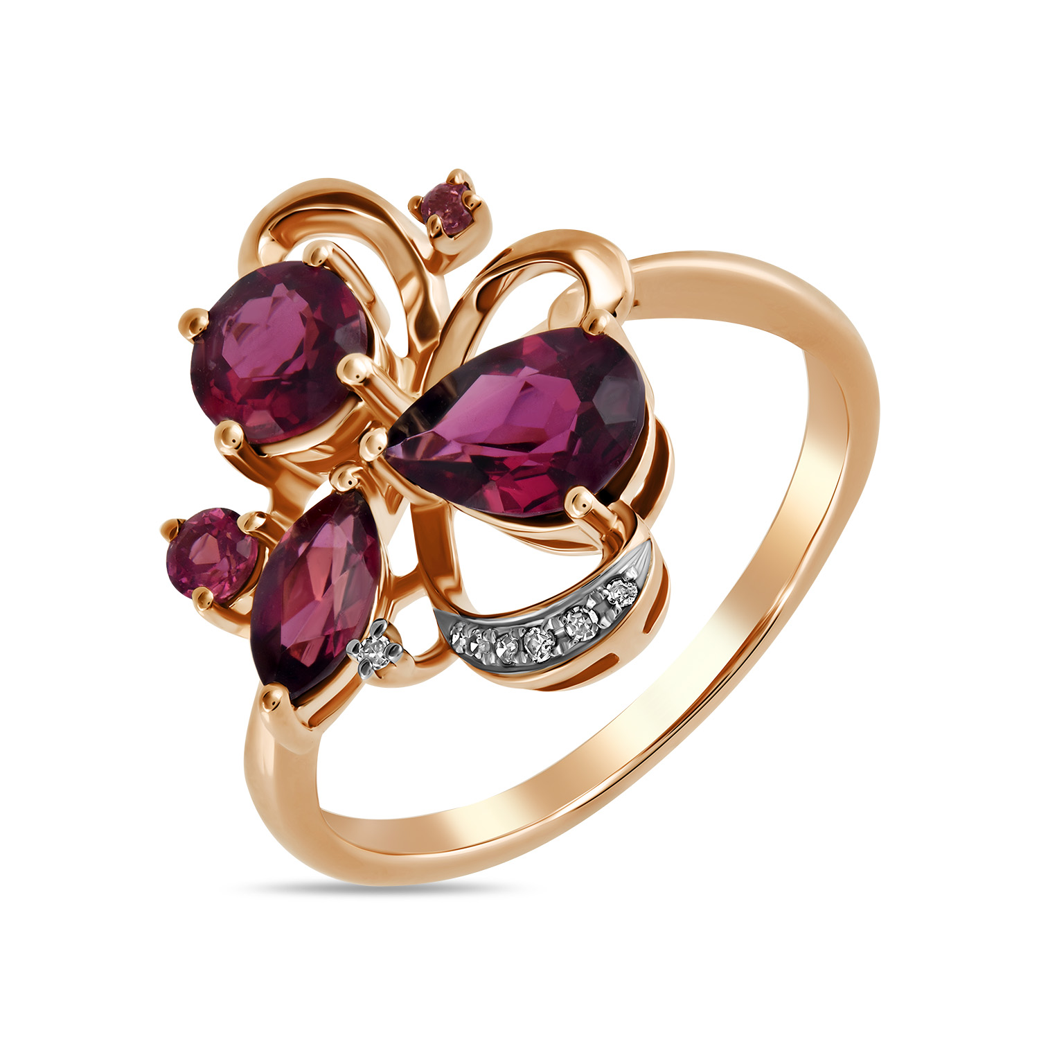 

Кольцо с бриллиантами и родолитом, Красный, Кольцо с бриллиантами и родолитом