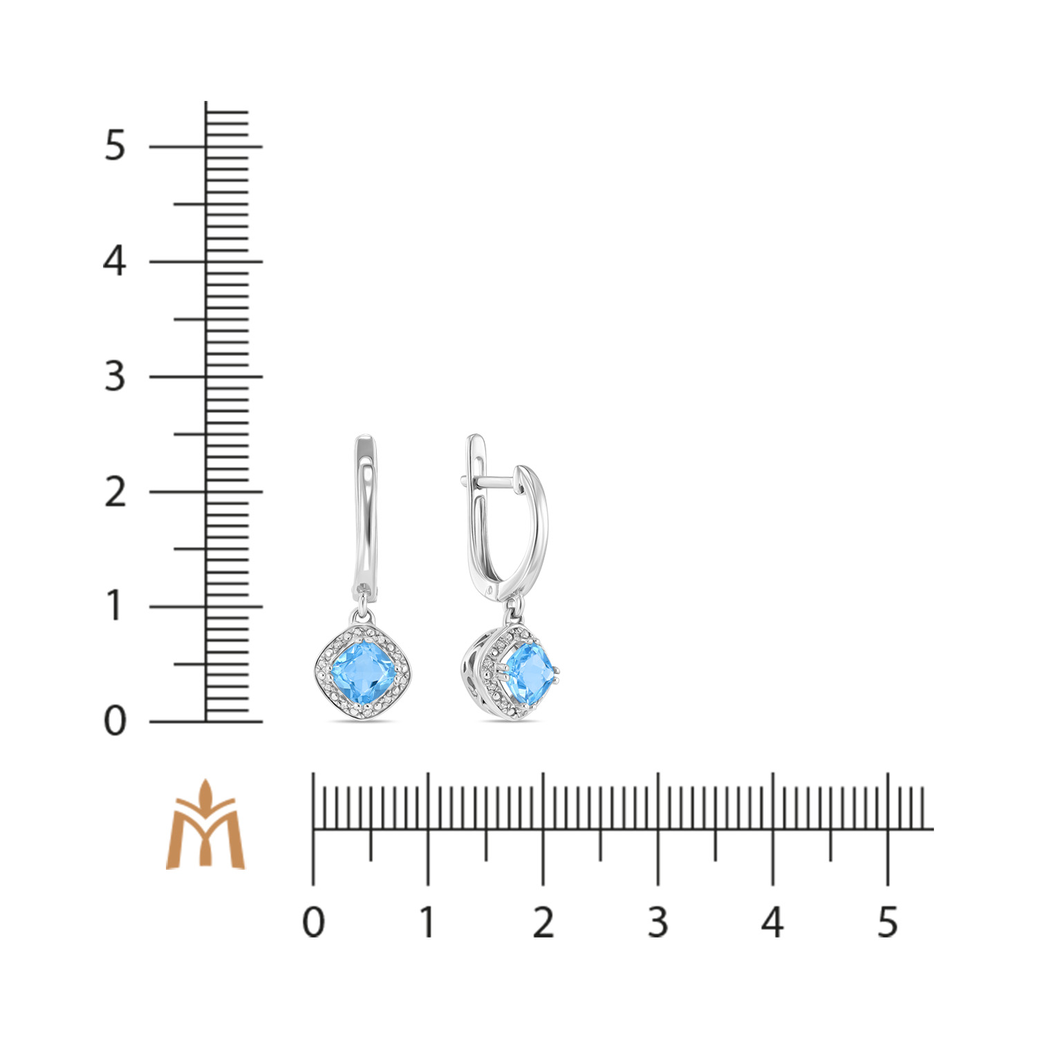 Серьги с топазами и бриллиантами Красный, Белый, фото 2