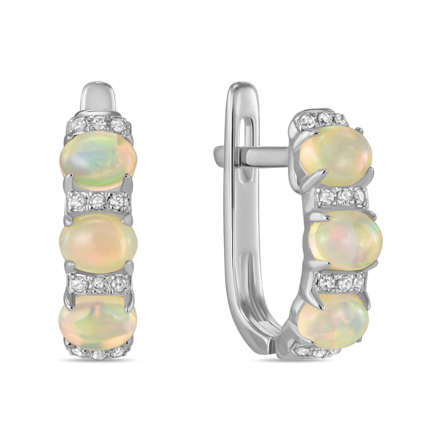 Серьги с опалами и бриллиантами Белый, Красный, Желтый, фото 2