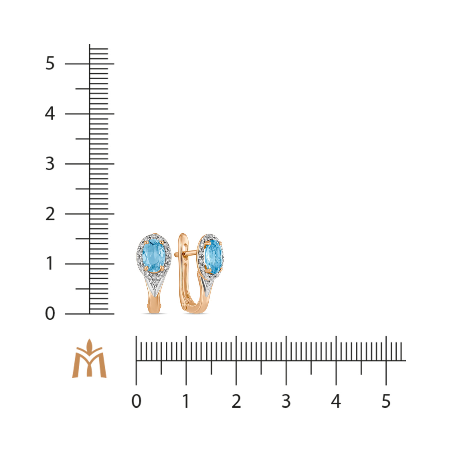 Серьги с топазами и бриллиантами Красный, Желтый, Белый, фото 2