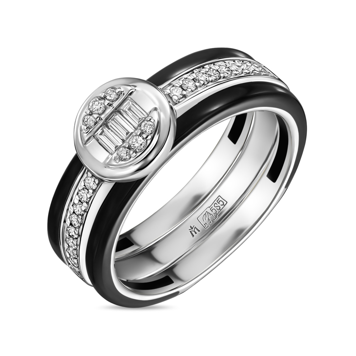 

Кольцо с бриллиантами и керамикой, Белый, Кольцо с бриллиантами и керамикой