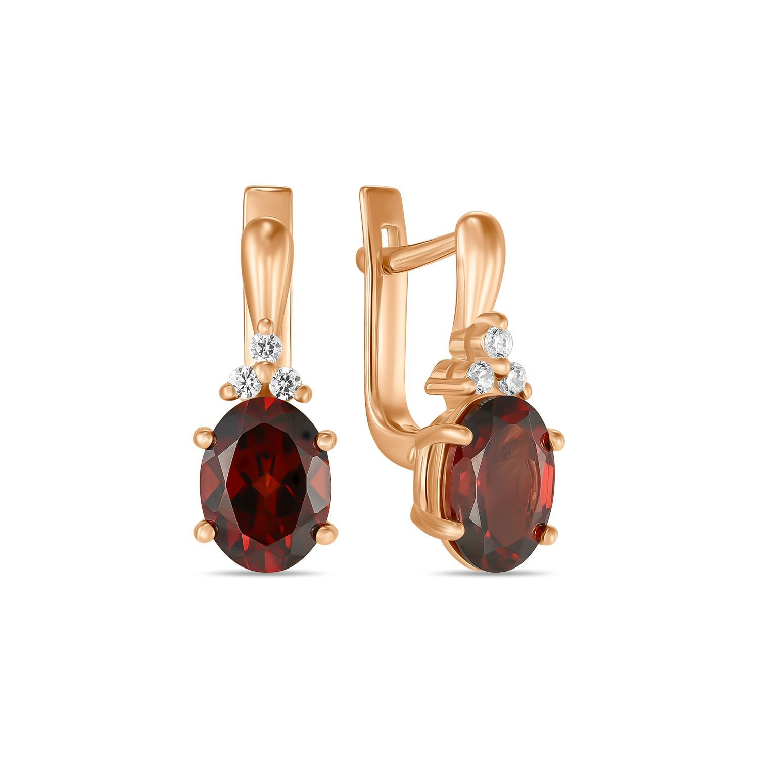 

Серьги с фианитами и гранатом, Красный, Серьги с фианитами и гранатом