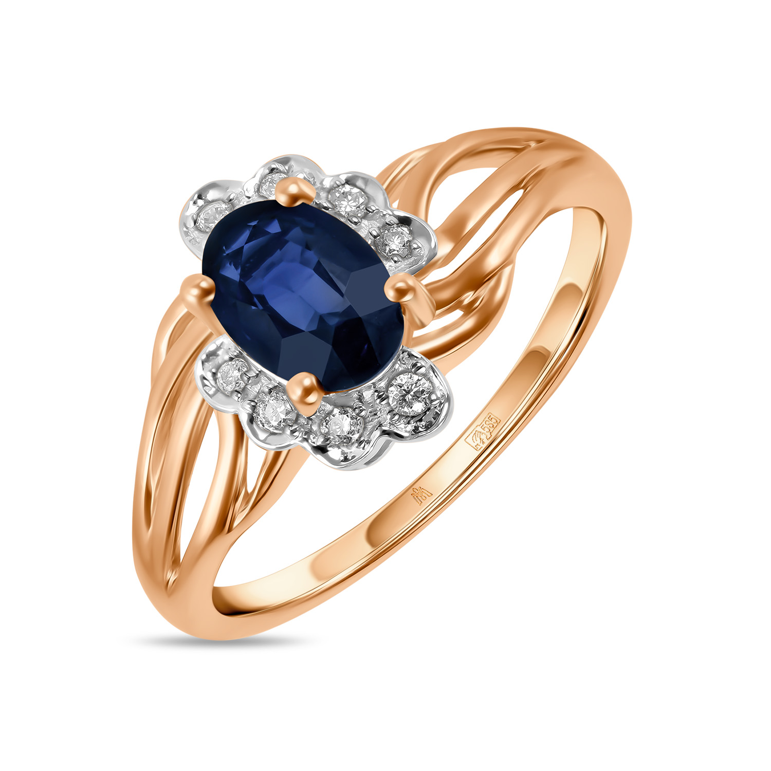 

Кольцо с сапфиром и бриллиантами, Красный, Кольцо с сапфиром и бриллиантами