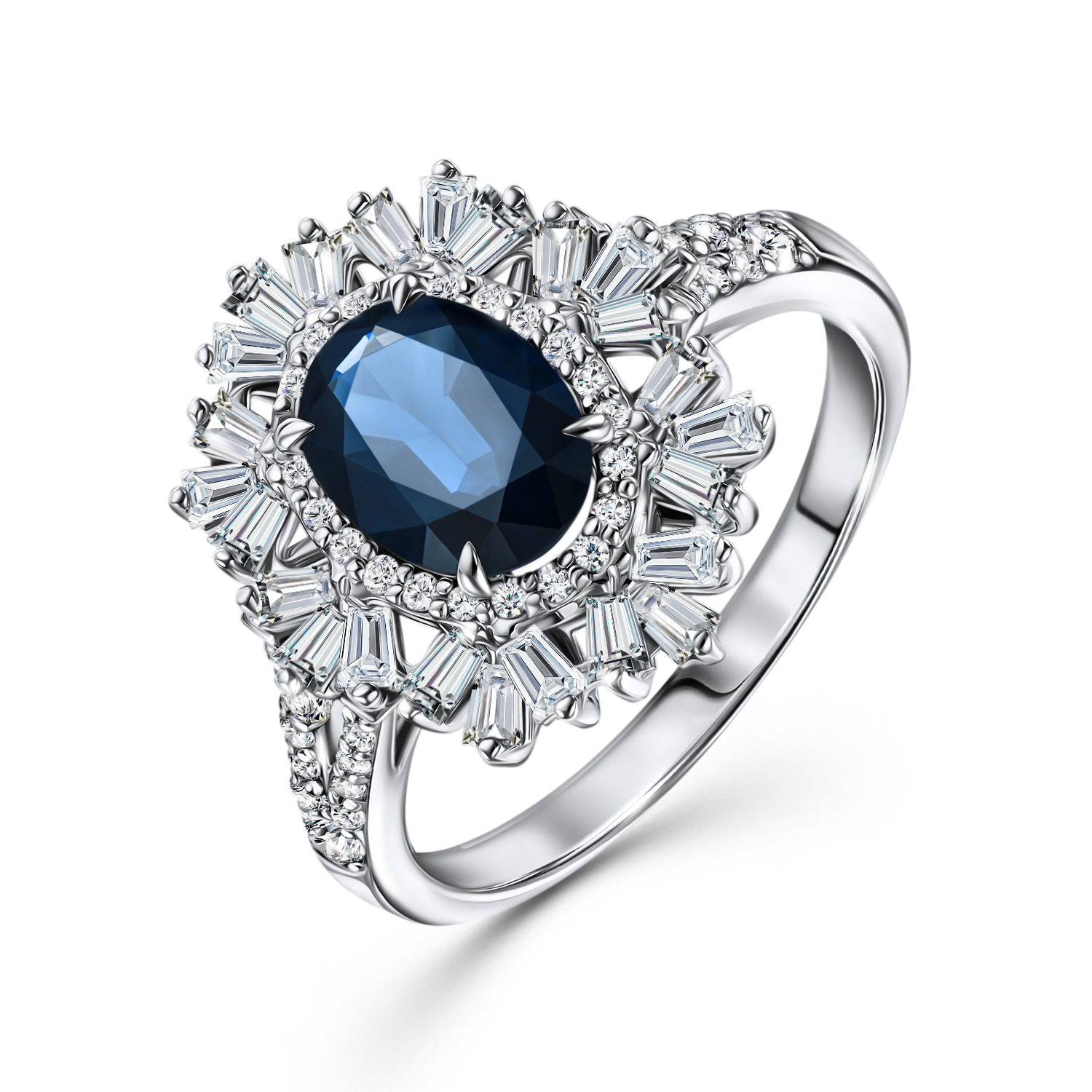 

Кольцо с бриллиантами и сапфиром, Белый, Кольцо с бриллиантами и сапфиром