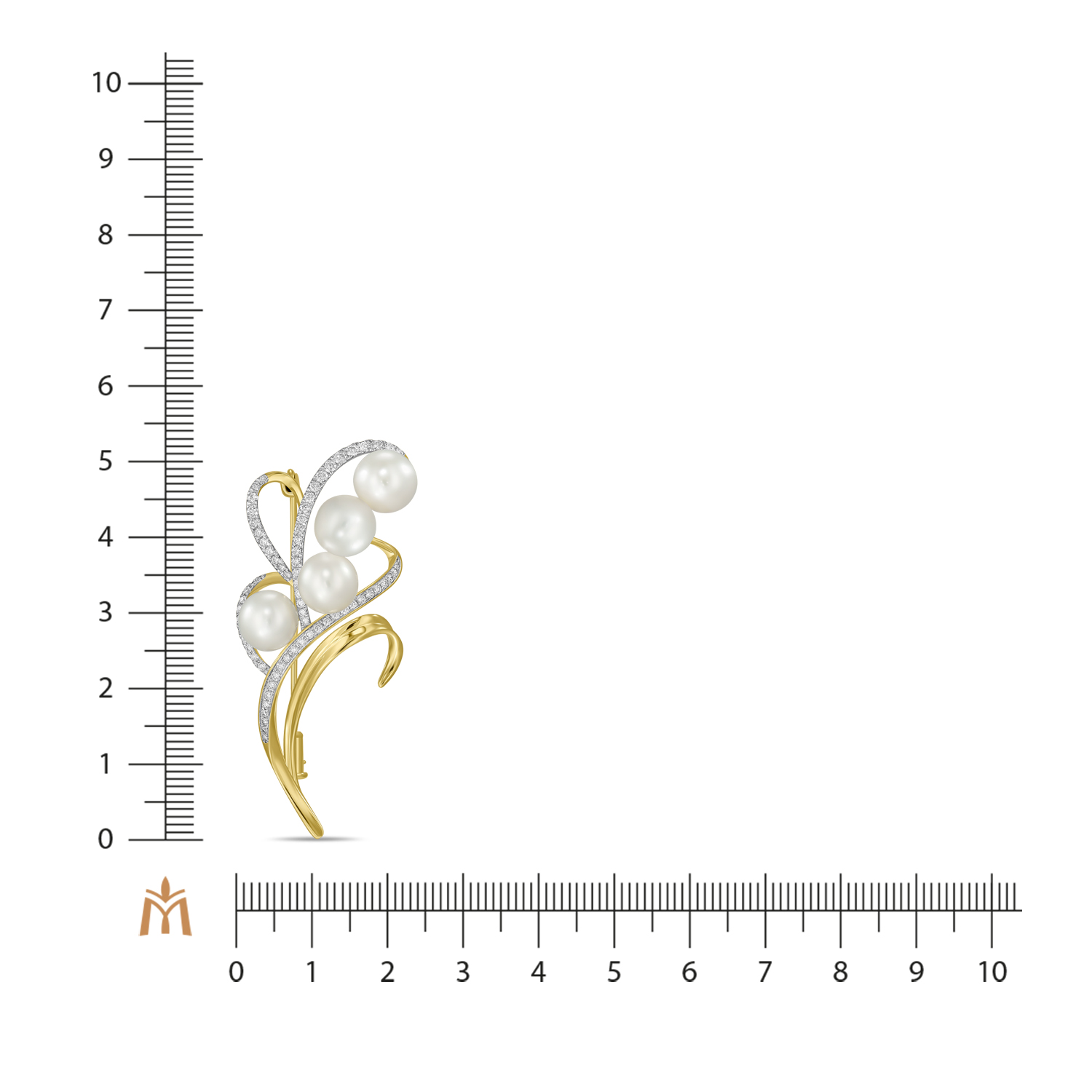 Брошь с бриллиантами и жемчугом Белый, Желтый, фото 2
