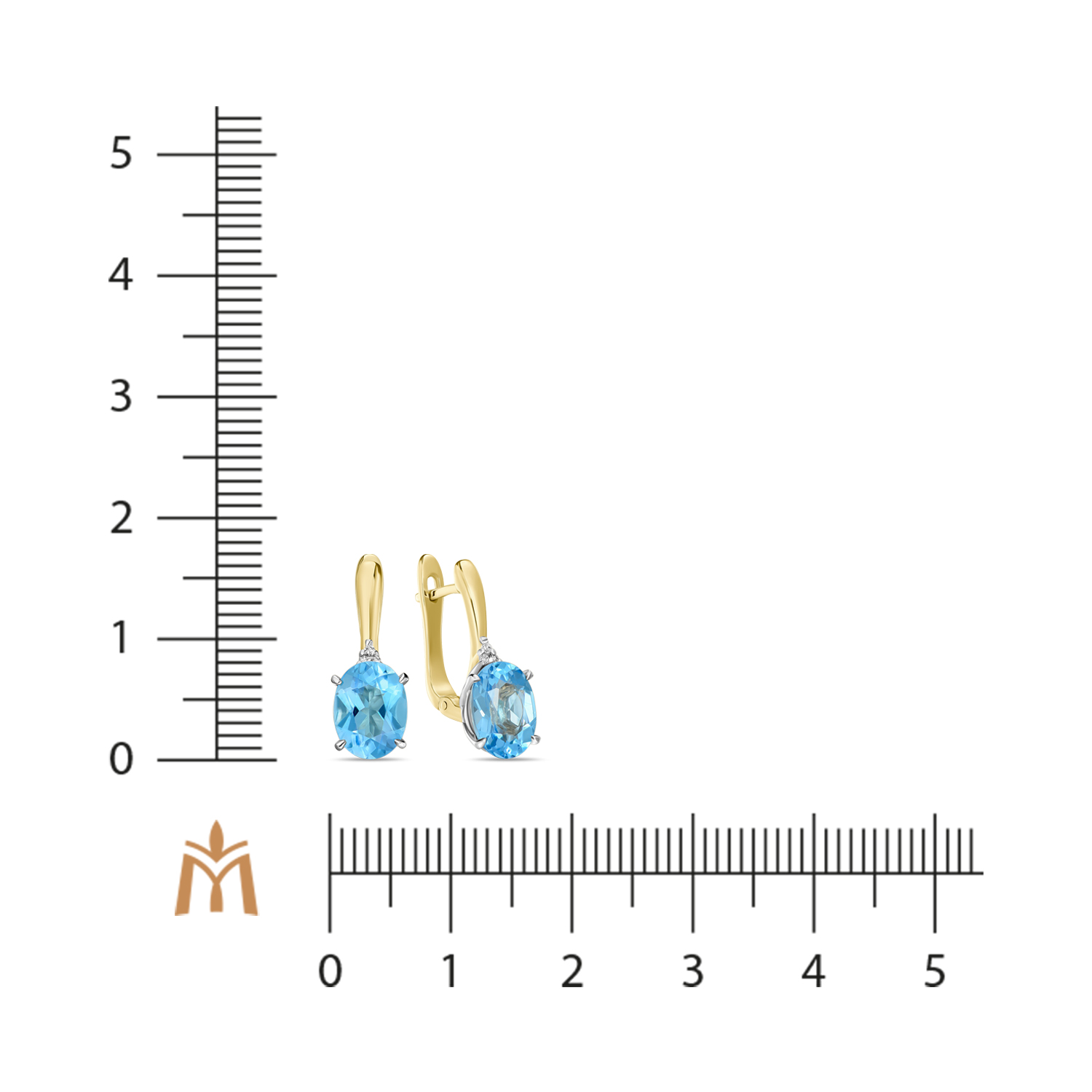 Серьги с топазами и бриллиантами Красный, Желтый, фото 2