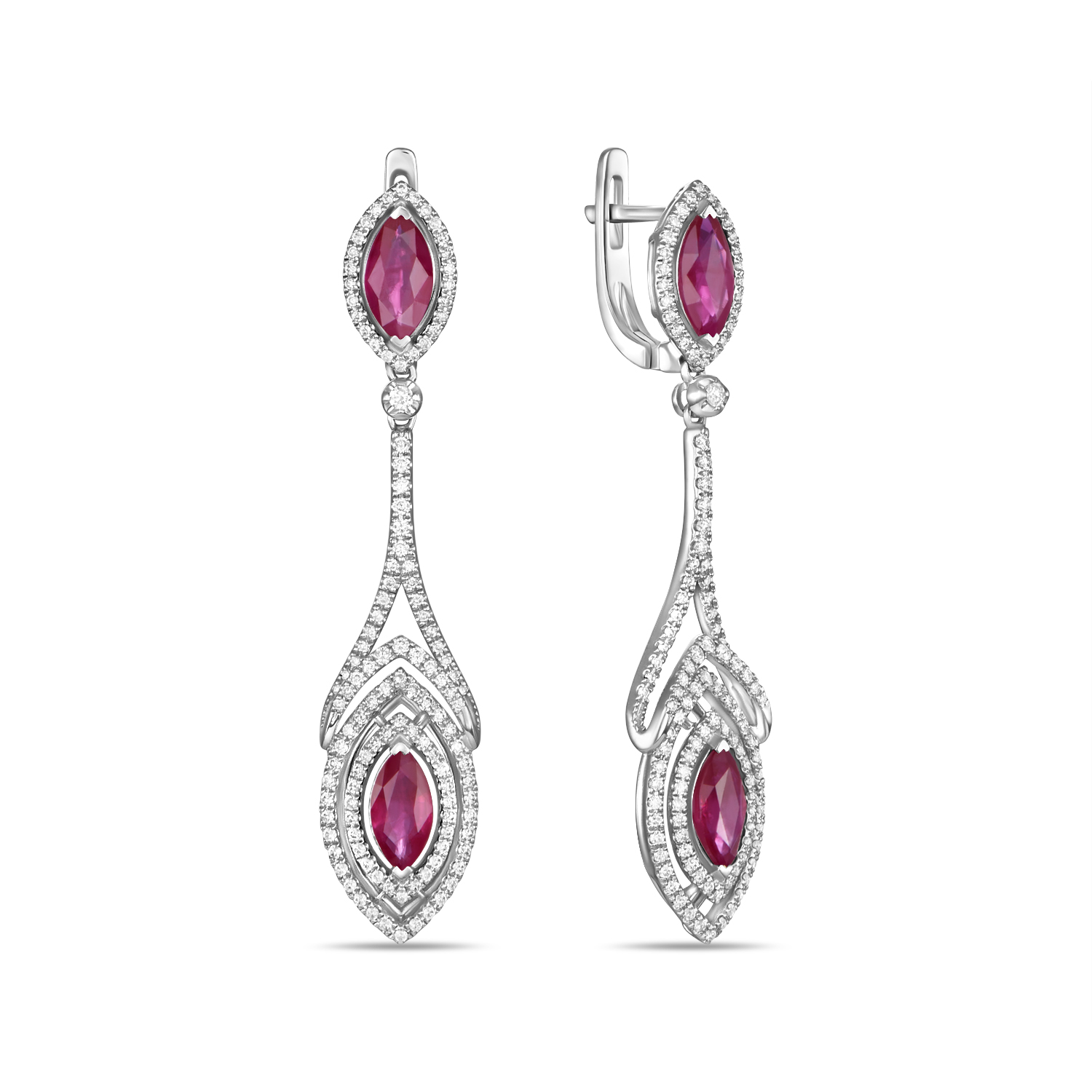 

Серьги с рубинами и бриллиантами, Белый, Серьги с рубинами и бриллиантами