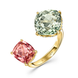 Кольцо с бриллиантом и турмалинами