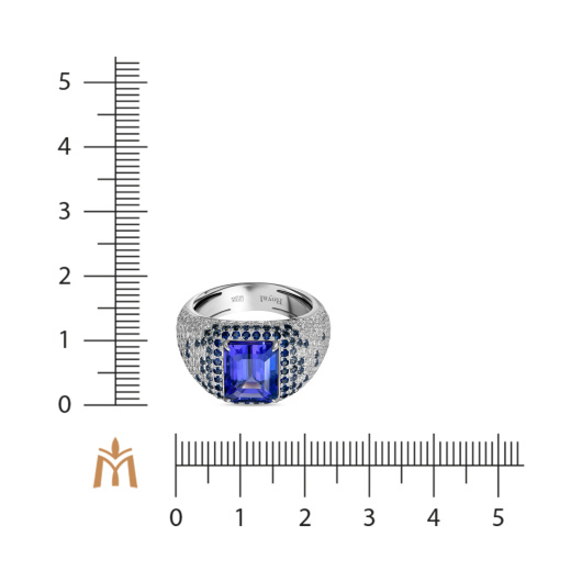 Кольцо с бриллиантами, сапфирами и танзанитом
