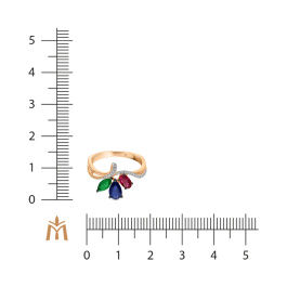 Кольцо с бриллиантами, изумрудом, сапфиром и рубином
