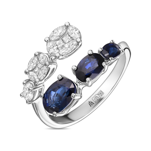 Кольцо с бриллиантами и сапфирами