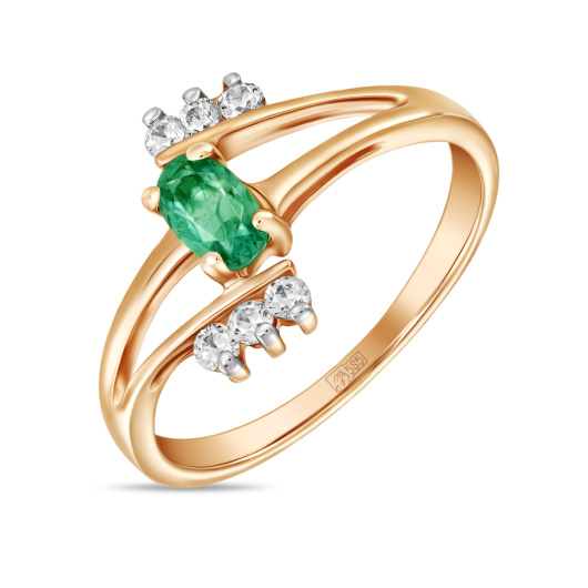 Кольцо с изумрудом и фианитом