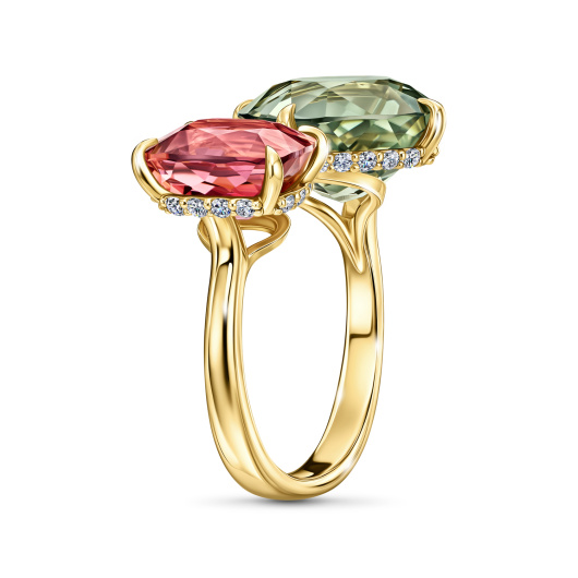 Кольцо с бриллиантом и турмалинами
