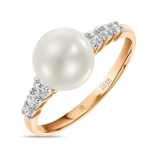 Кольцо с фианитами и жемчугом