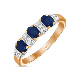 Кольцо с сапфирами и фианитом