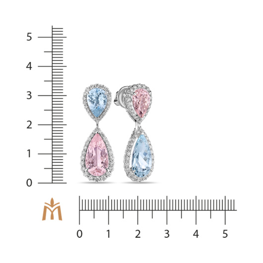 Серьги с аквамаринами, бриллиантами и морганитами