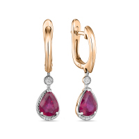 Серьги с бриллиантами и облагороженным рубином - фото 1 Серьги с бриллиантами и облагороженным рубином - фото 1