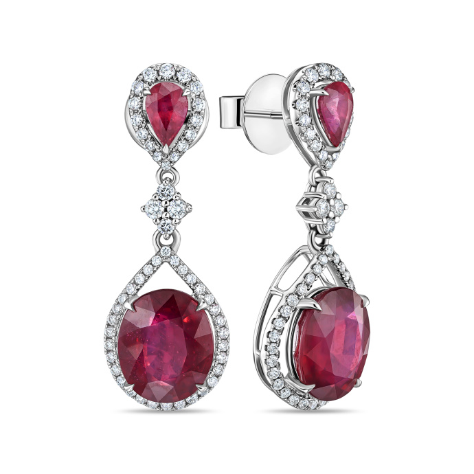 Серьги с бриллиантами и облагороженным рубином - фото 1 Серьги с бриллиантами и облагороженным рубином - фото 1