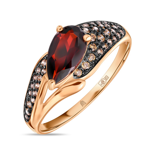 Кольцо с гранатом и фианитами