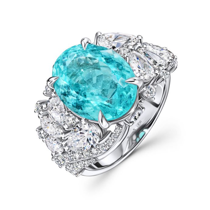 Кольцо с бриллиантами и турмалинами параиба - фото 1