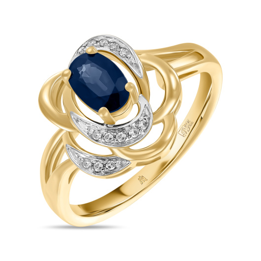 Кольцо с бриллиантами и сапфиром