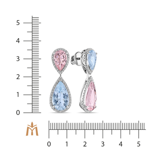 Серьги с аквамаринами, бриллиантами и морганитами