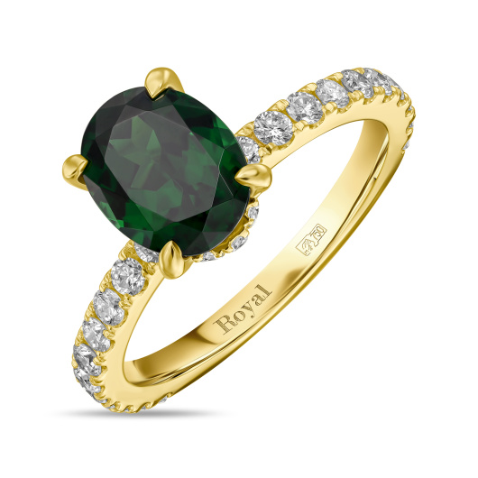 Кольцо с бриллиантами и цаворитом