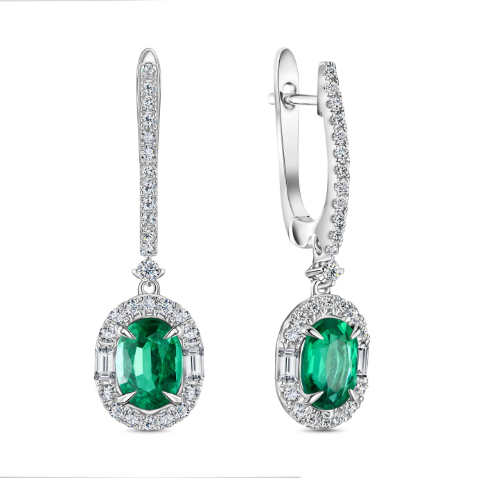 Серьги с бриллиантами и изумрудами - фото 1