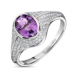 Кольцо с бриллиантами и аметистом