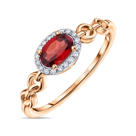 Кольцо с бриллиантами и гранатом