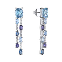 Серьги с топазами, бриллиантами, иолитами, лондон топазом и цирконами - фото 1