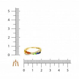 Кольцо с бриллиантами, сапфиром, цветными сапфирами и цаворитом
