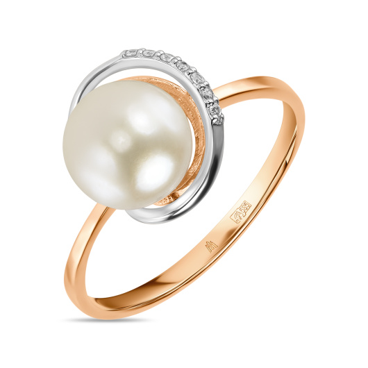 Кольцо с жемчугом и фианитом