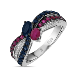 Кольцо с бриллиантами, рубинами и сапфирами