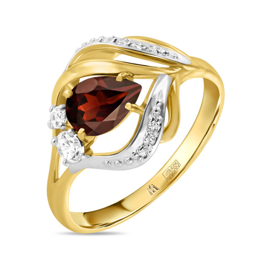 Кольцо с гранатом и фианитом