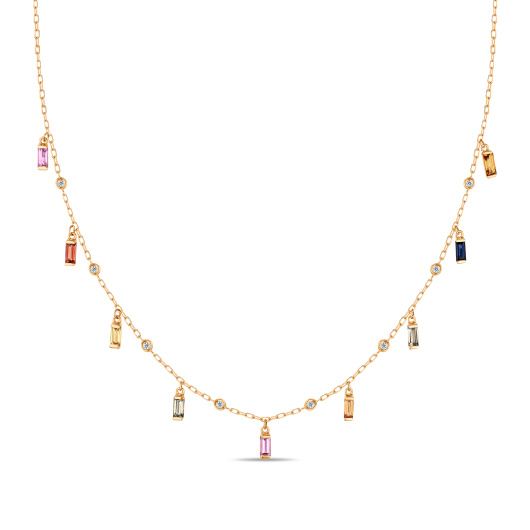 Колье с бриллиантами, сапфиром и цветными сапфирами