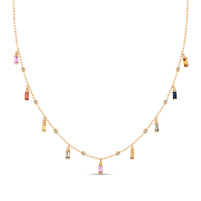 Колье с бриллиантами, сапфиром и цветными сапфирами - фото 1