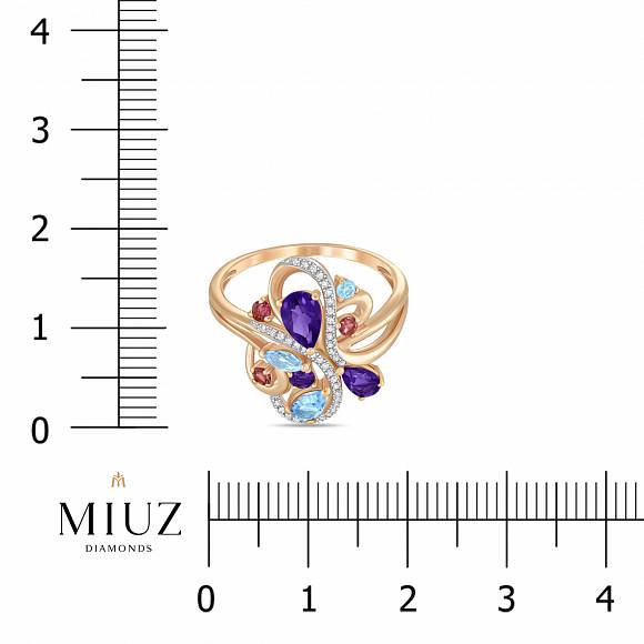 Кольцо с аметистами, топазом, бриллиантами и турмалином R755-51720R004-R17 - Фото 2