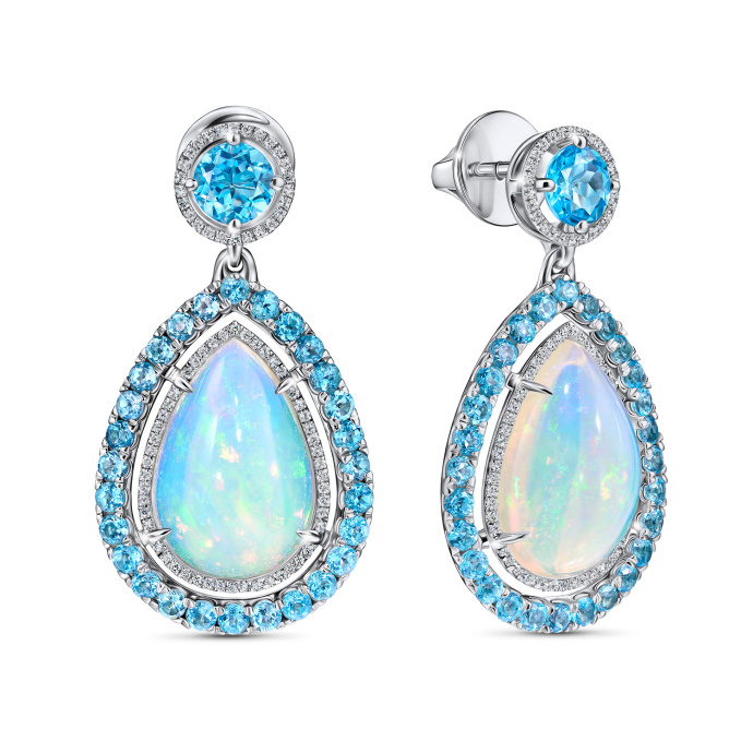 Серьги с топазами, бриллиантами и опалами - фото 1