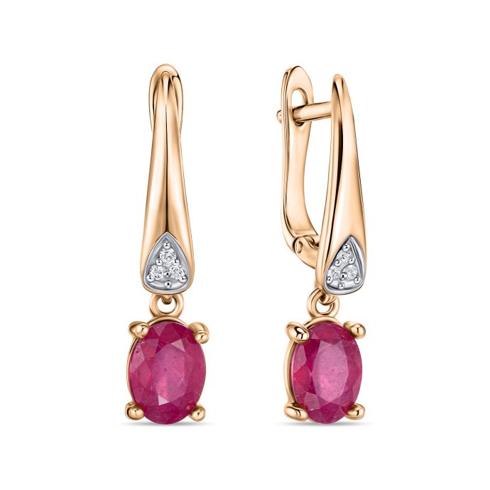Серьги с бриллиантами и облагороженным рубином - фото 1