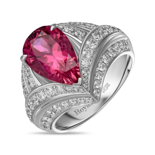 Кольцо с бриллиантами и рубеллитом